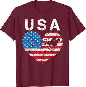 USA Equestrian team American flag US Horses rider men women T-Shirt - T-Shirt | Maroon