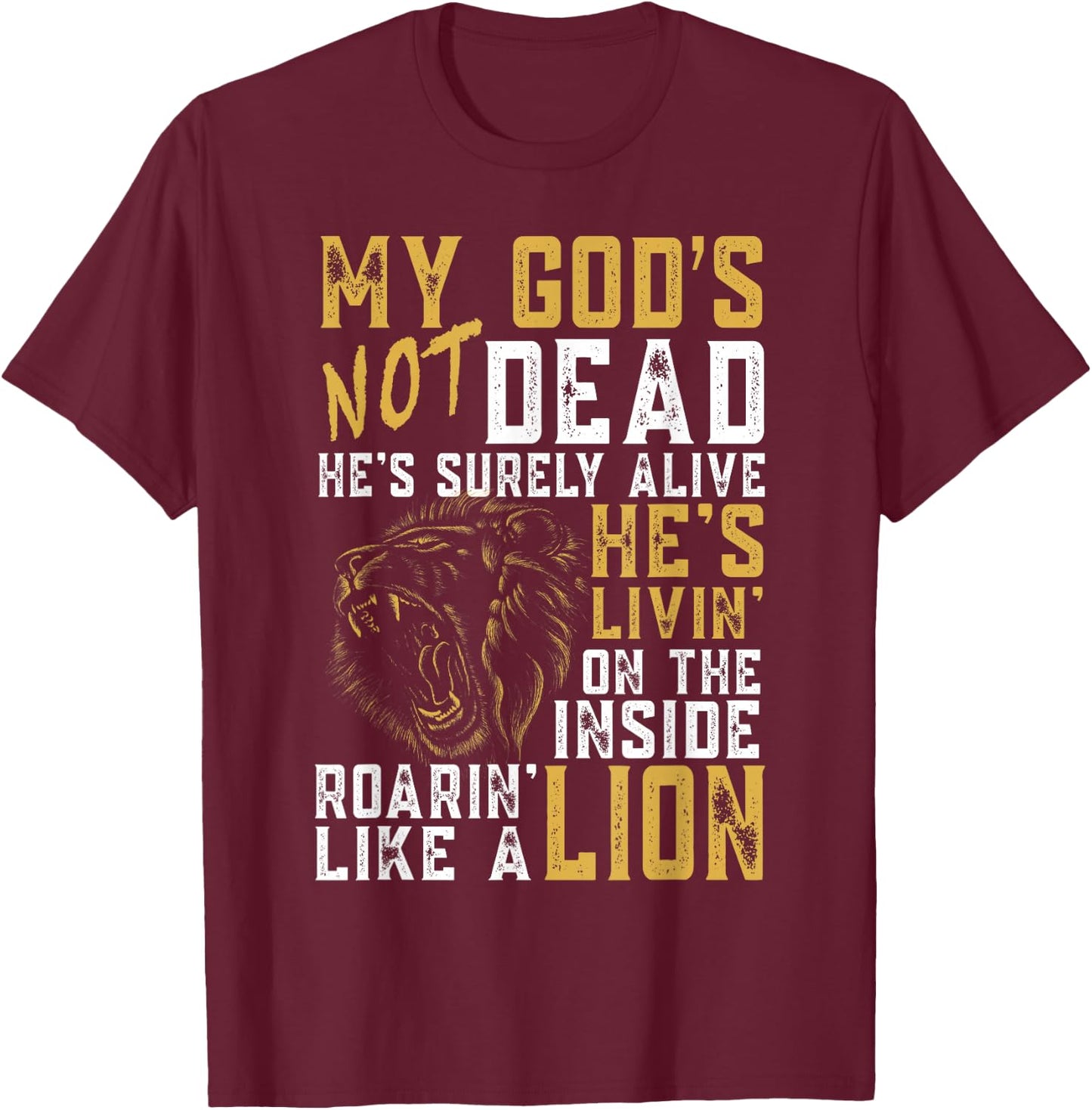 My God's Not Dead Lion Christian Christ Cross Faith T-Shirt - T-Shirt | Maroon