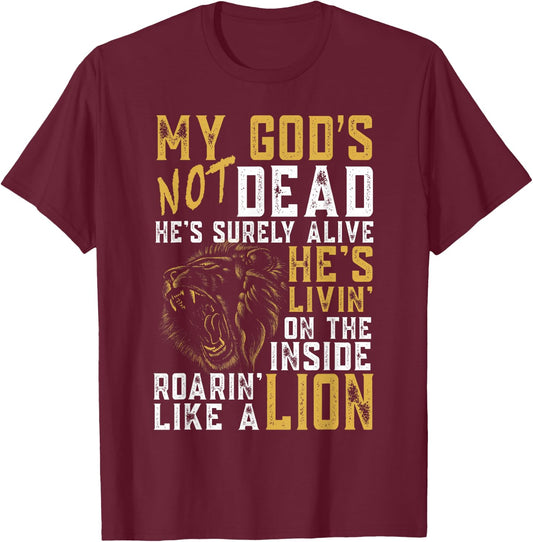 My God's Not Dead Lion Christian Christ Cross Faith T-Shirt - T-Shirt | Maroon