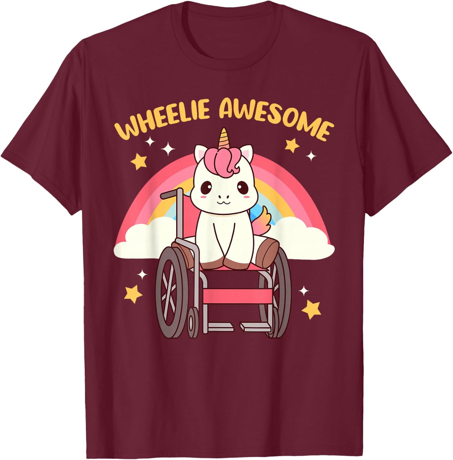 Cute Kawaii Unicorn in Wheelchair - Handicap T-Shirt - T-Shirt | Maroon