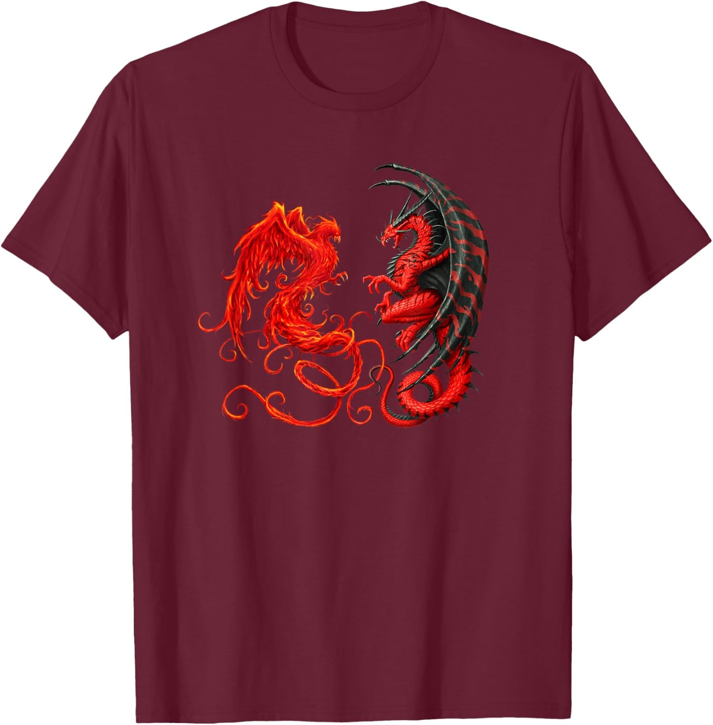 Rising Phoenix Fire And Dragon T-Shirt - T-Shirt | Maroon