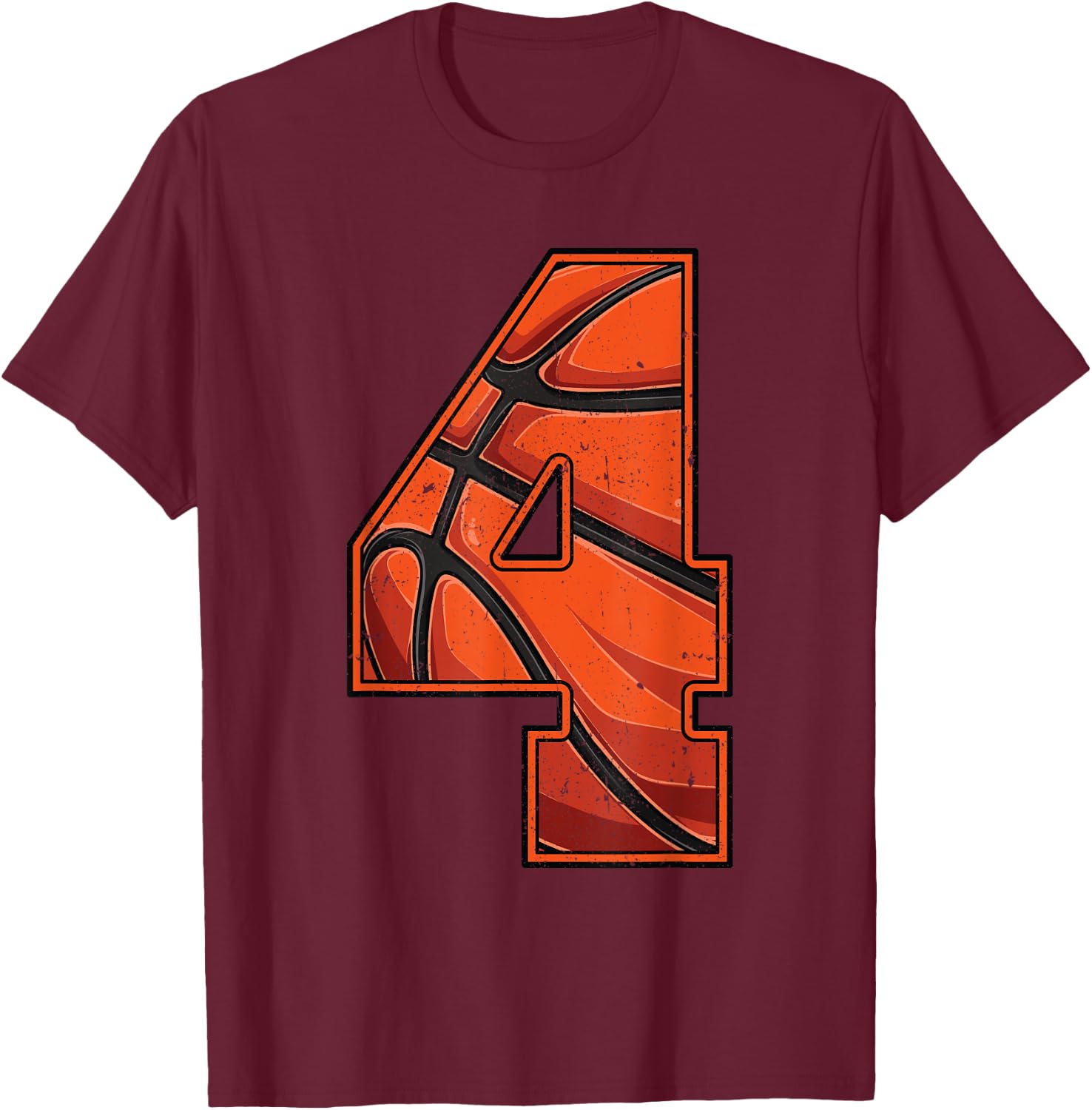 Basketball Fourth 4th Birthday Boy Girl Four 4 Years Old T-Shirt - T-Shirt | Maroon