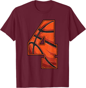 Basketball Fourth 4th Birthday Boy Girl Four 4 Years Old T-Shirt - T-Shirt | Maroon