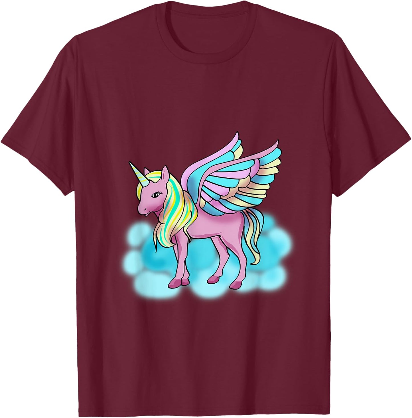 Magical Pink Pegasus with Wings - Unicorn T-Shirt - T-Shirt | Maroon