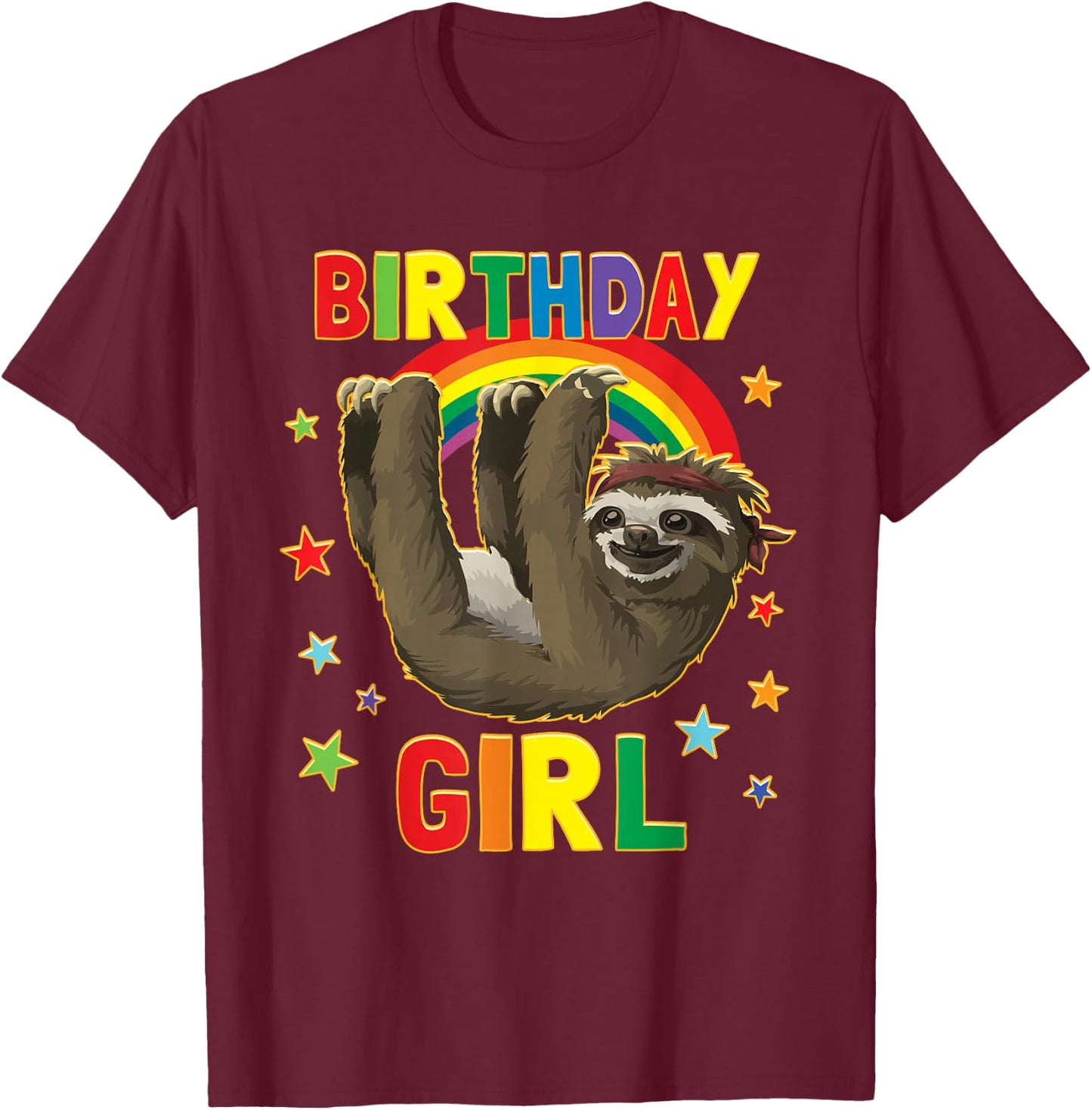 Girl Birthday Sloth B-day Party Kids Gift Sloth Lovers T-Shirt - T-Shirt | Maroon