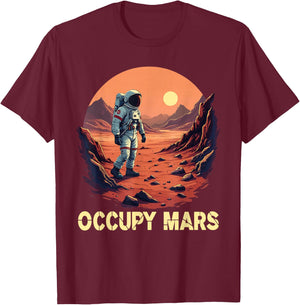 Occupy Mars Astronomy Lovers Space Explorer Astronaut Retro T-Shirt - T-Shirt | Maroon