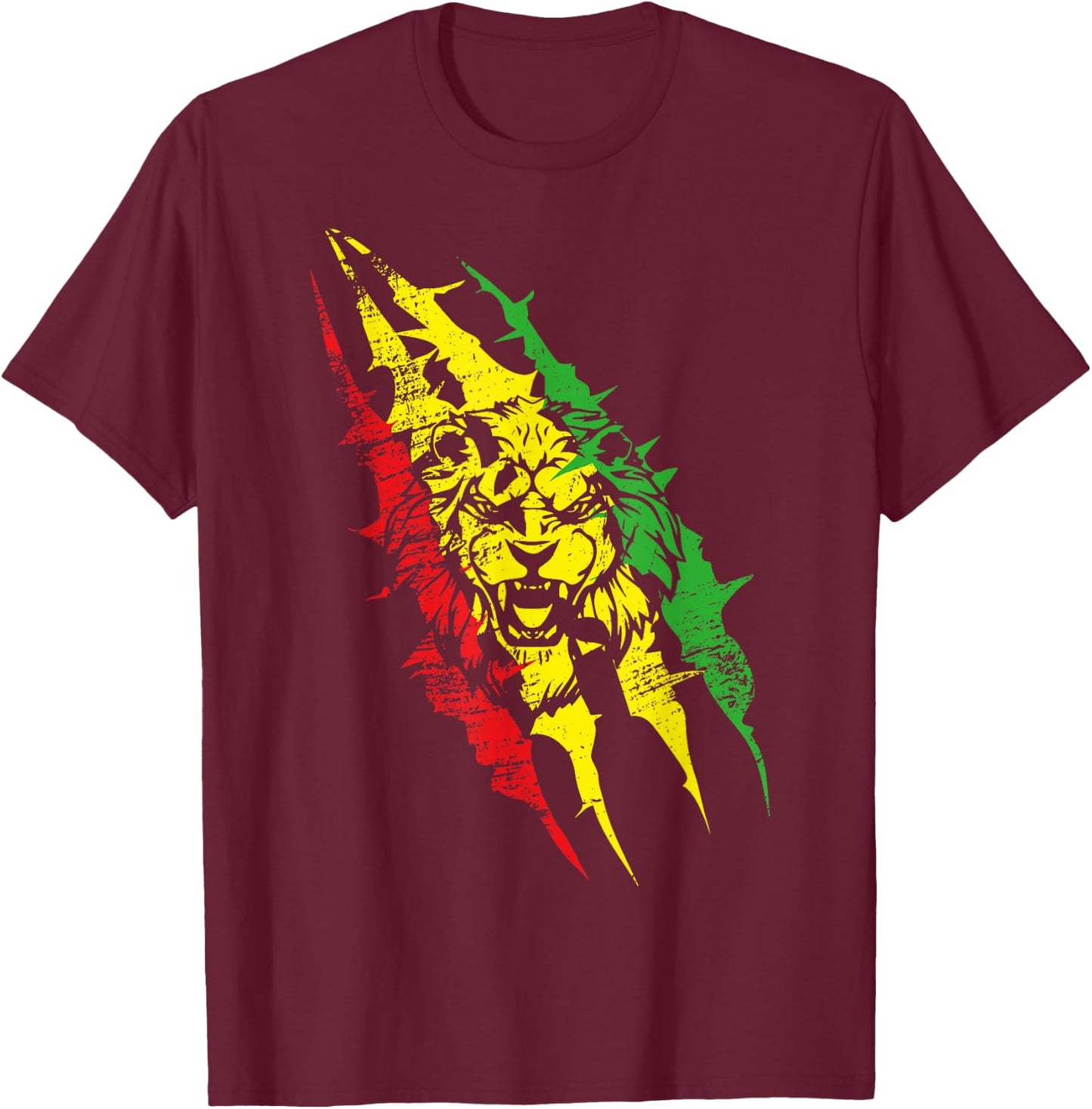 Lion Rasta Rastafarian Reggae Red Yellow T-Shirt - T-Shirt | Maroon