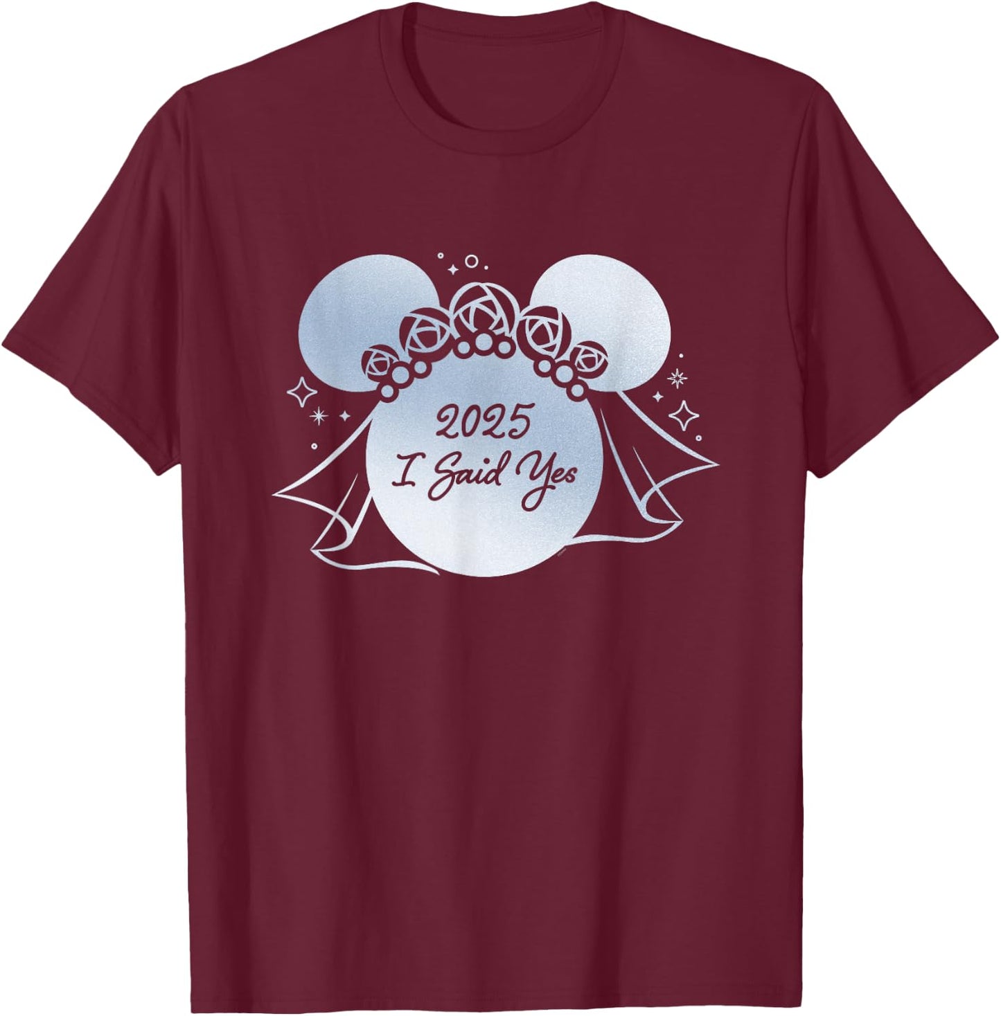 Disney I Said Yes Proposal Engagement Bridal Veil Minnie ’25 T-Shirt - T-Shirt | Maroon