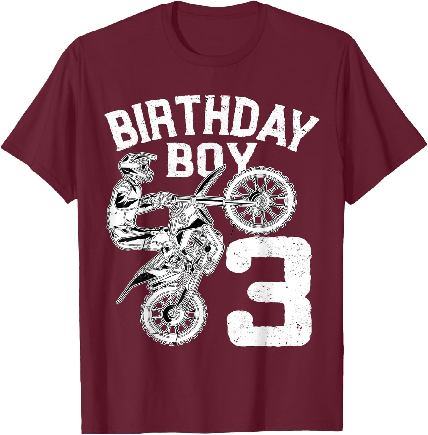 Kids 3 Year Old Dirt Bike Birthday Party Motocross MX 3rd T-Shirt - T-Shirt | Maroon