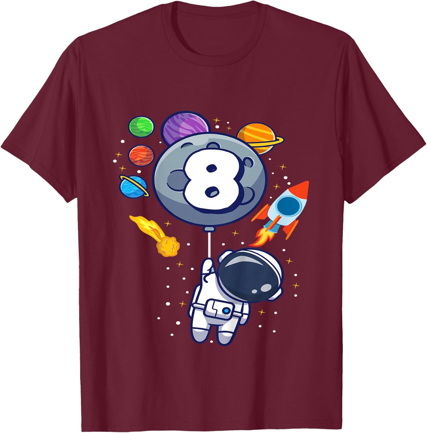 8th Birthday Astronaut 8 Year Old Birthday Boy T-Shirt - T-Shirt | Maroon