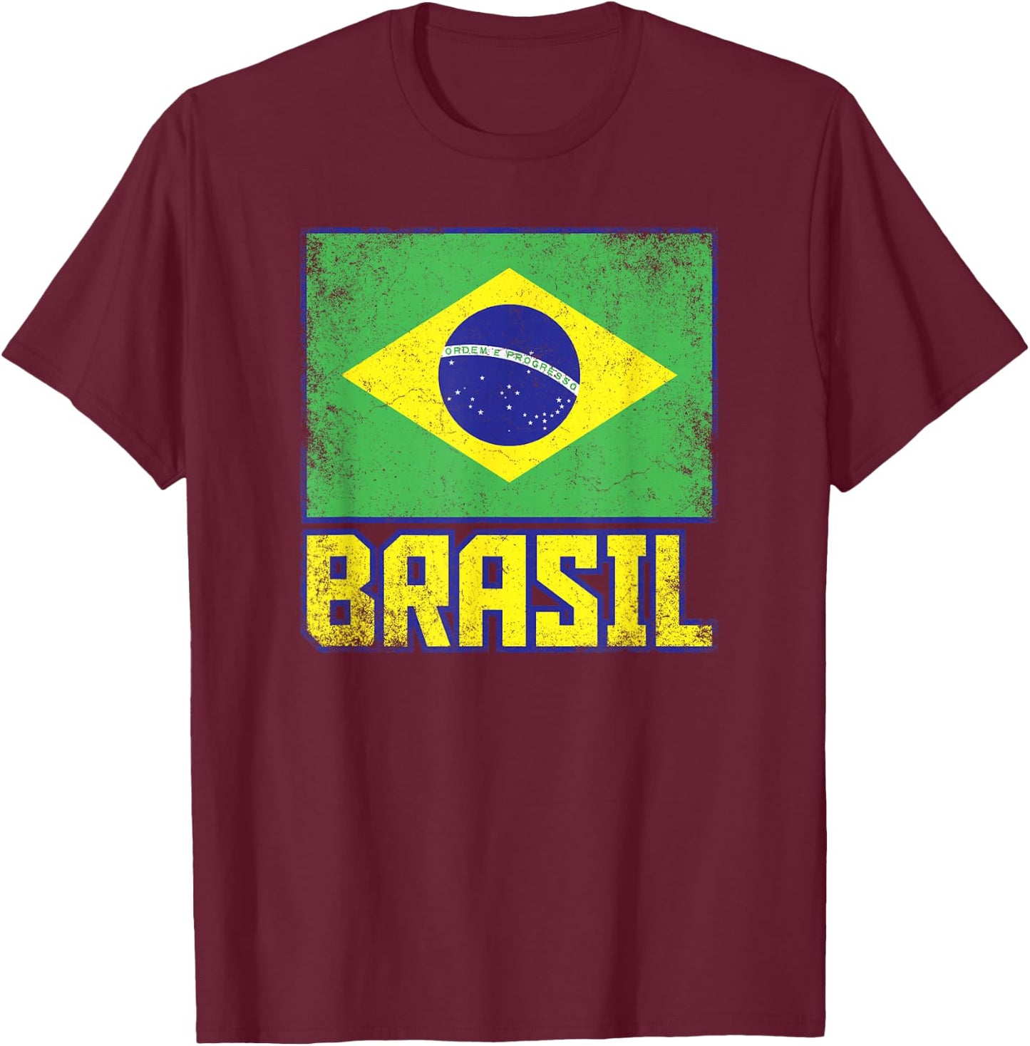 Brasil Brazil Flag Vintage Retro Country Brazilian Pride T-Shirt - T-Shirt | Maroon
