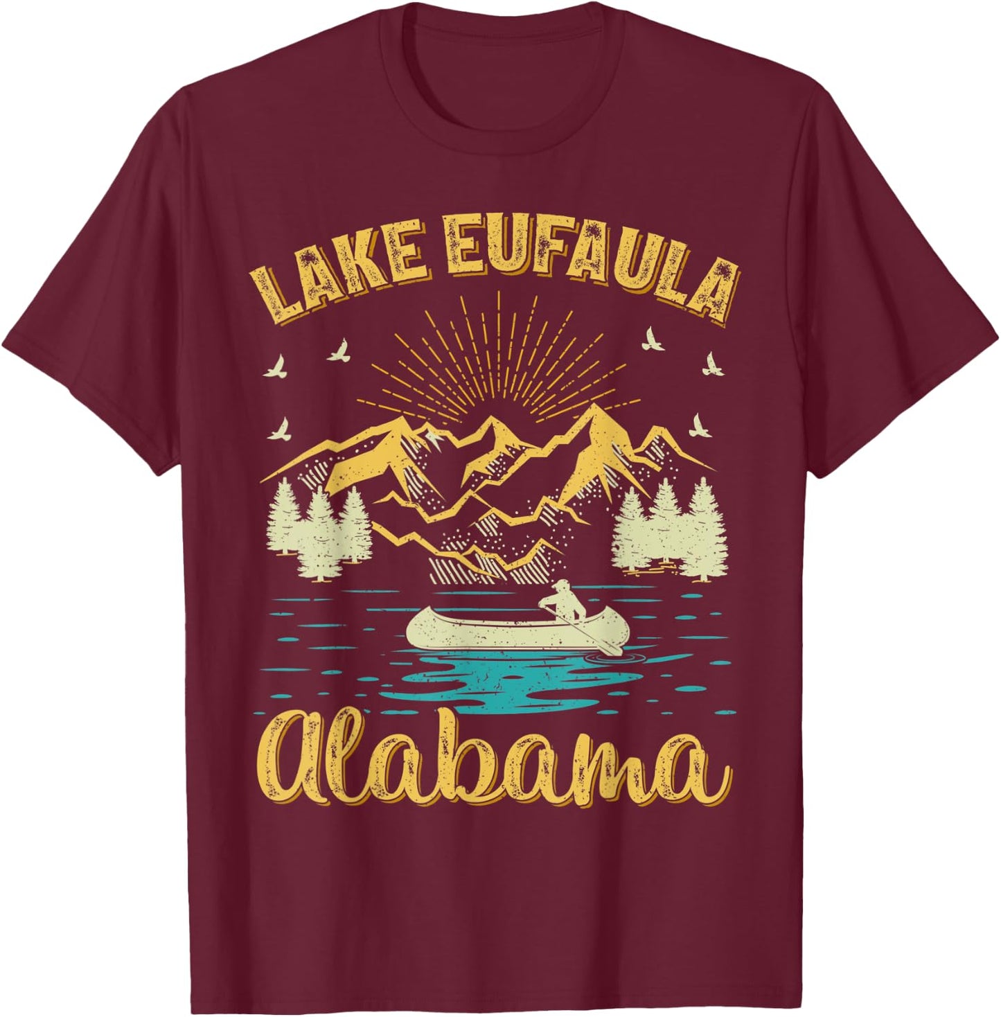 Summer Vacation Retro Mountain Alabama Eufaula Lake Women Kids T-Shirt - T-Shirt | Maroon