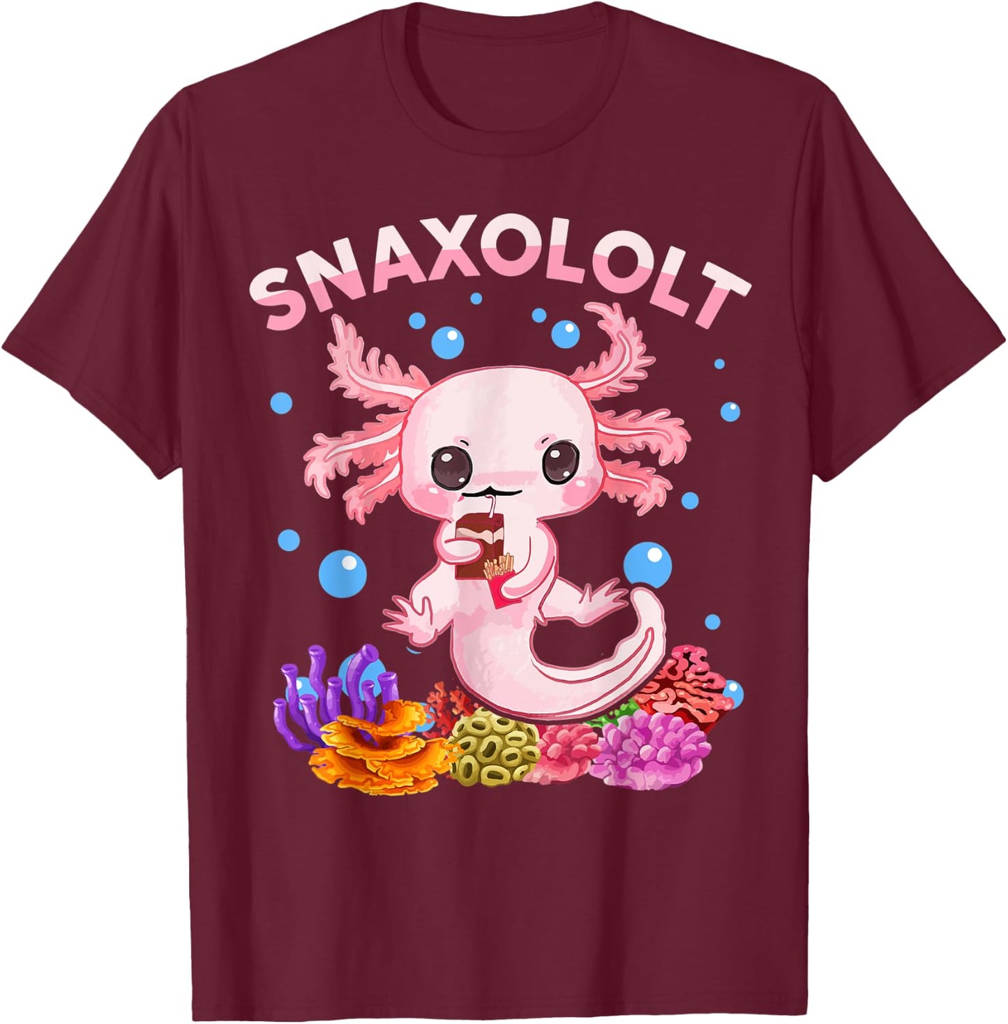 Kawaii Axolotl Snaxolotl Shirt Kid Toddler Teen Cute Axolotl T-Shirt - T-Shirt | Maroon