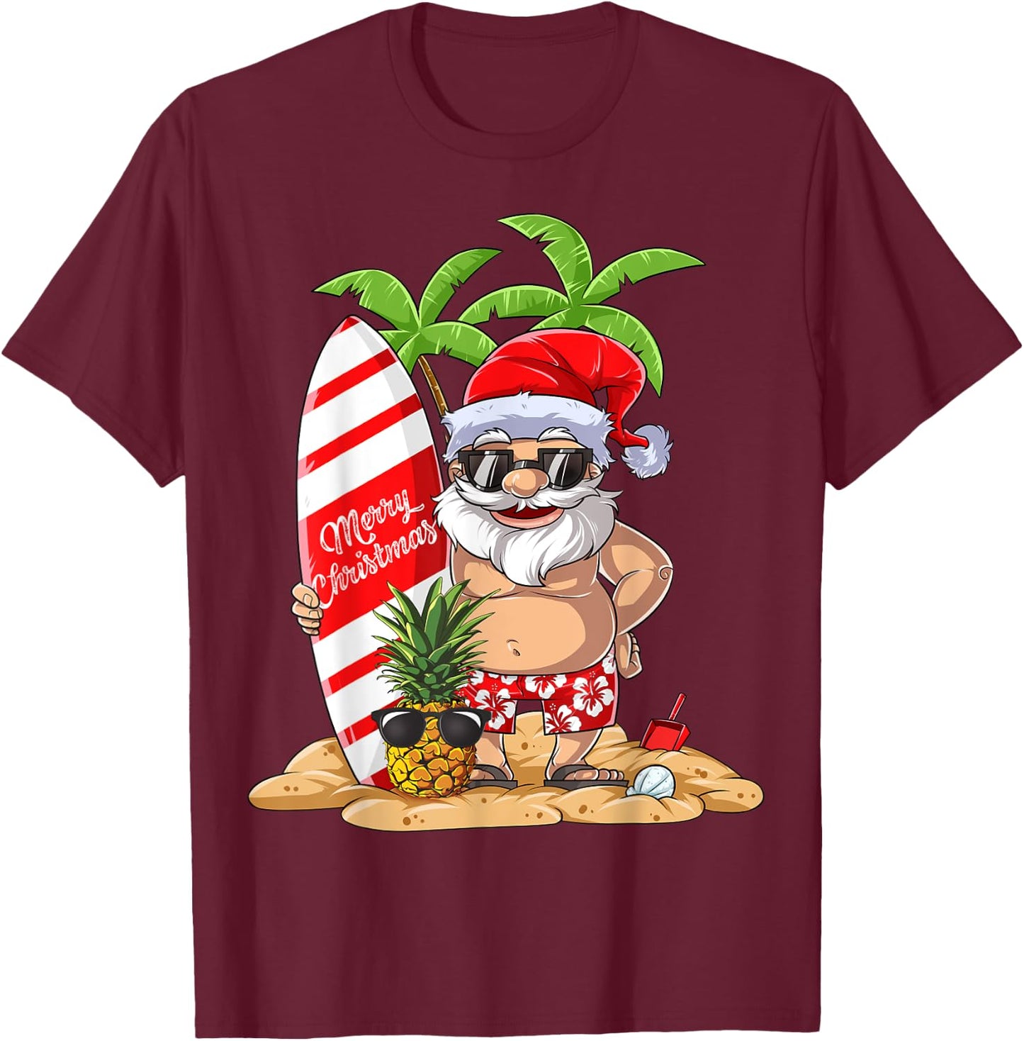 Christmas in July Santa Hawaiian Surfing Gifts Summer Surfing Women T-Shirt - T-Shirt | Maroon