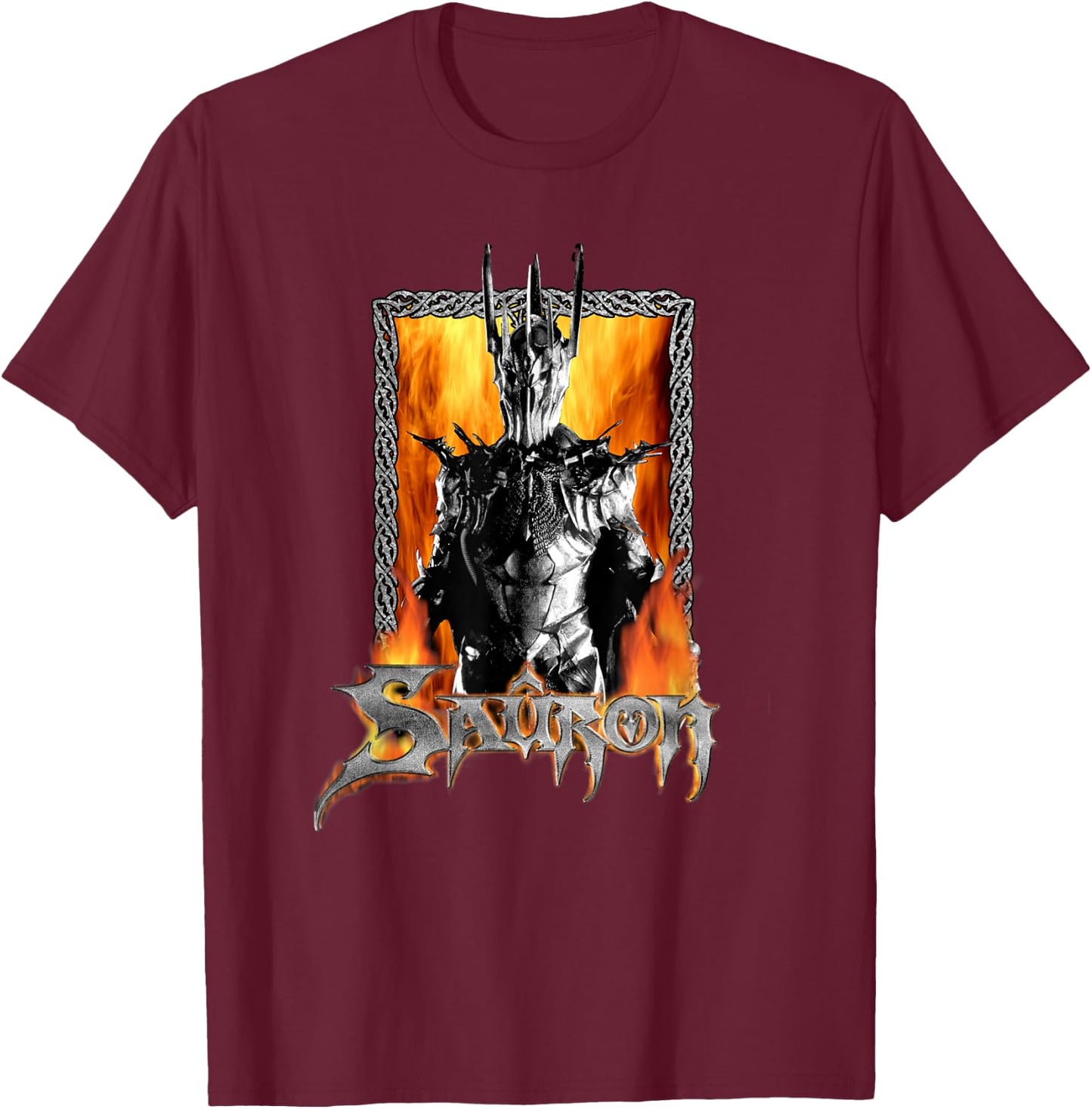 LOTR Framed Sauron Flames Fantasy Movie T-Shirt - T-Shirt | Maroon