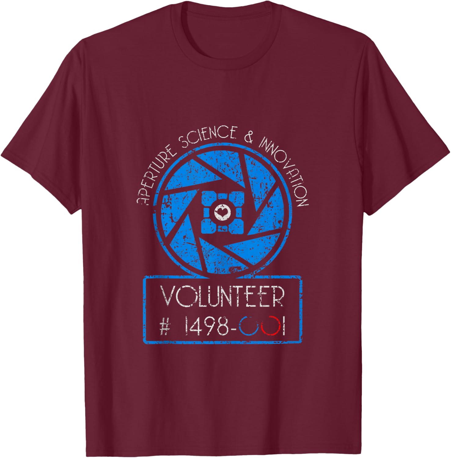 Vintage Aperture Science Volunteer - For Science T-Shirt - T-Shirt | Maroon