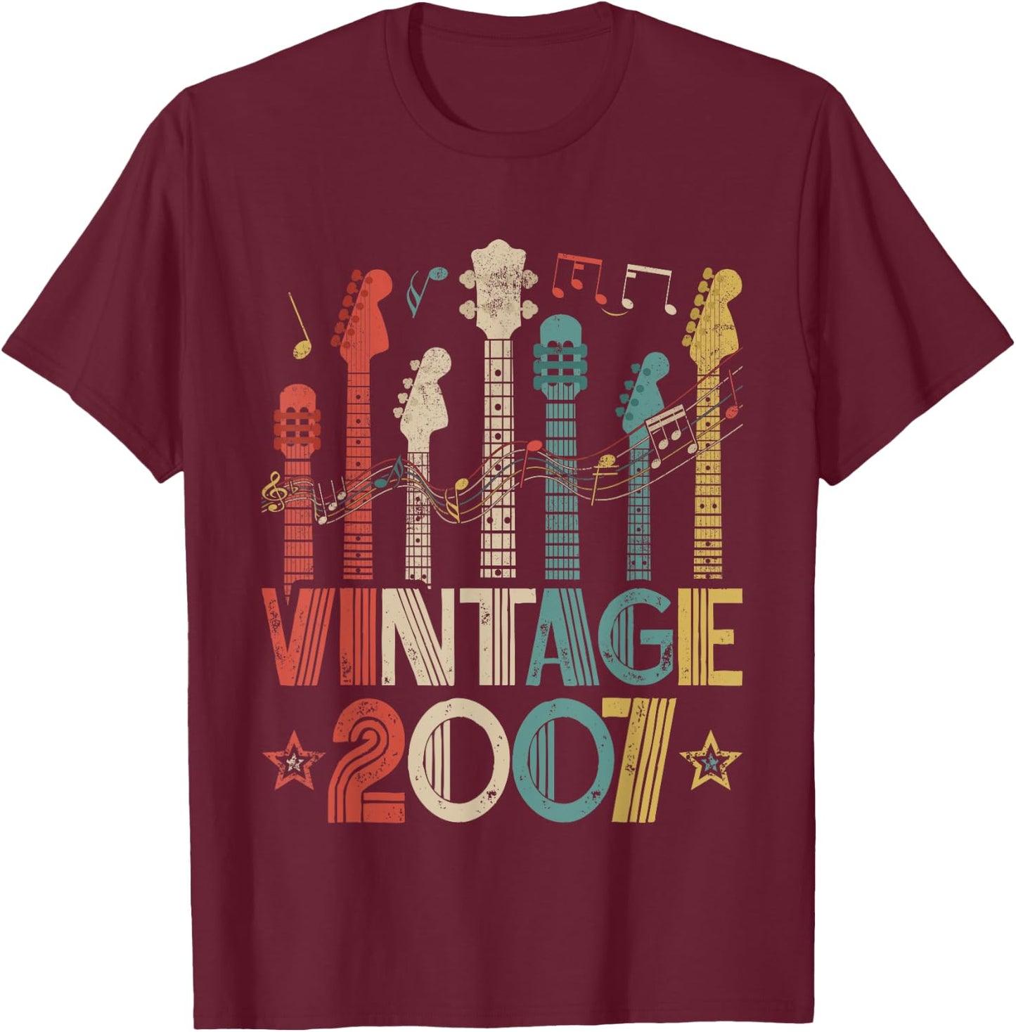 Retro Vintage 2007 Guitar Lover 2007 Birthday Guitarist T-Shirt - T-Shirt | Maroon