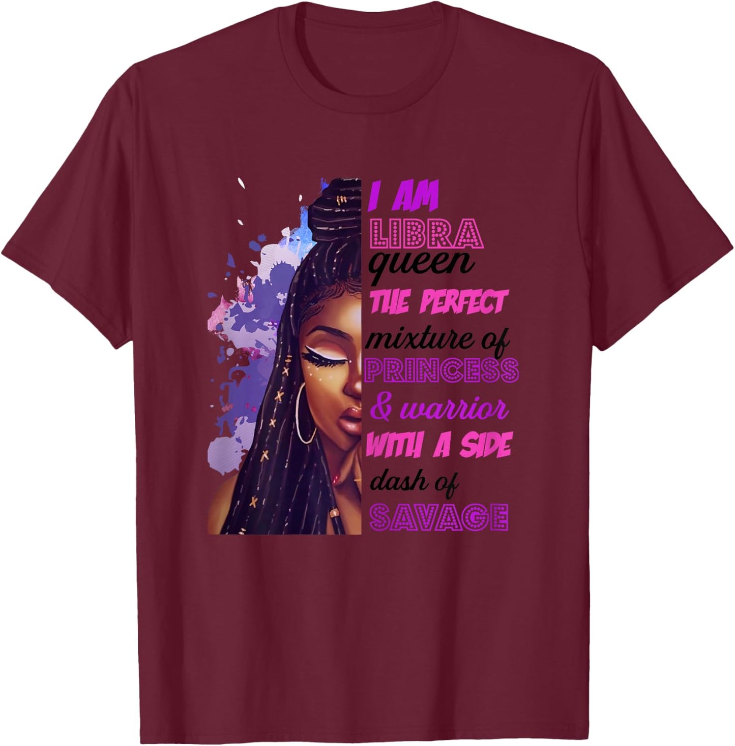 Libra Princess and Warrior Black Birthday Zodiac Cute T-Shirt - T-Shirt | Maroon