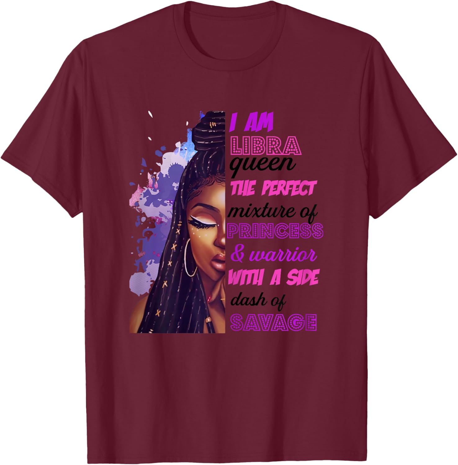 Libra Princess and Warrior Black Birthday Zodiac Cute T-Shirt - T-Shirt | Maroon
