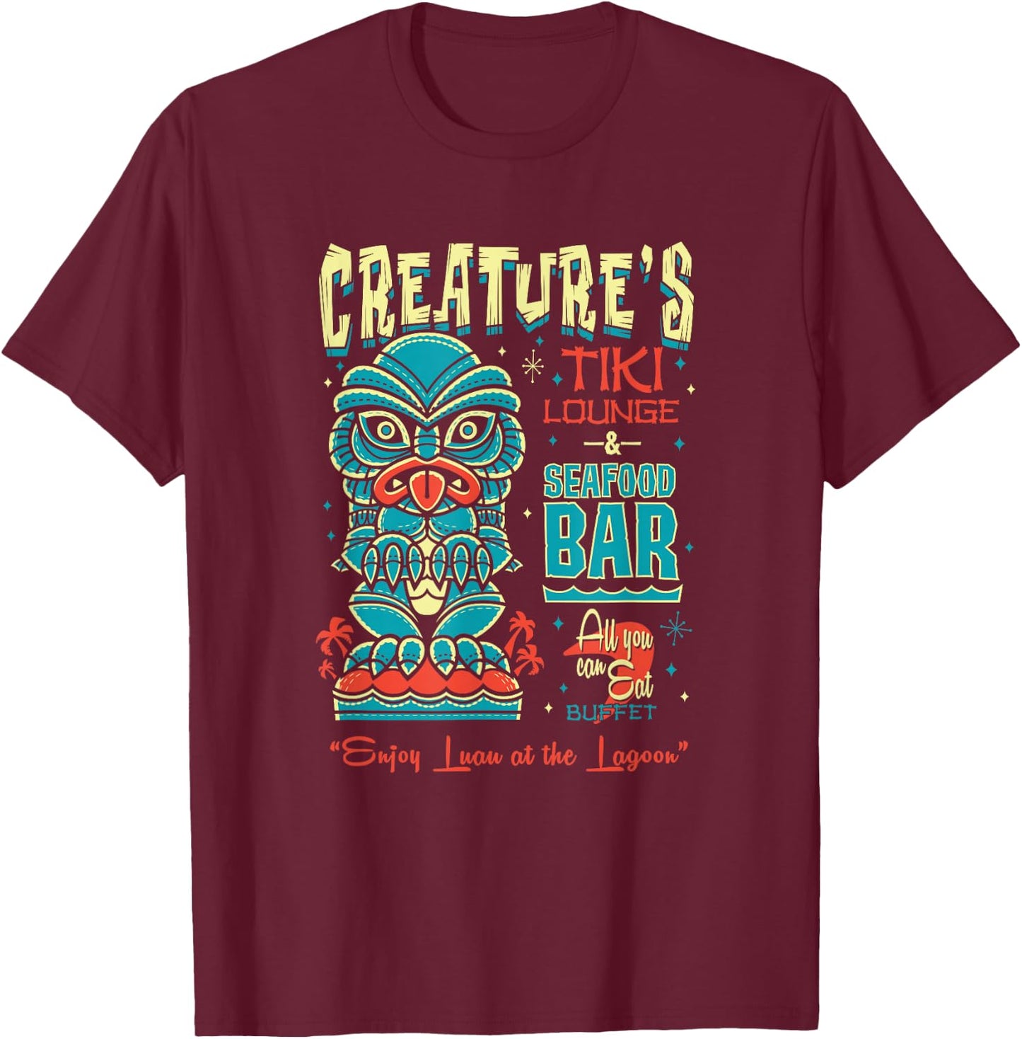 Creature Tiki Lounge Lagoon - Retro Hawaii Surf Vacation T-Shirt - T-Shirt | Maroon