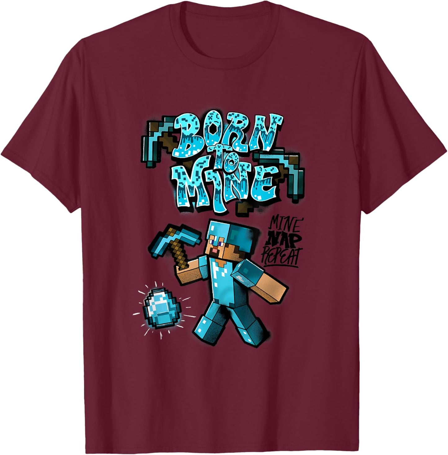 Minecraft Steve Diamond Armor Born To Mine T-Shirt - T-Shirt | Maroon