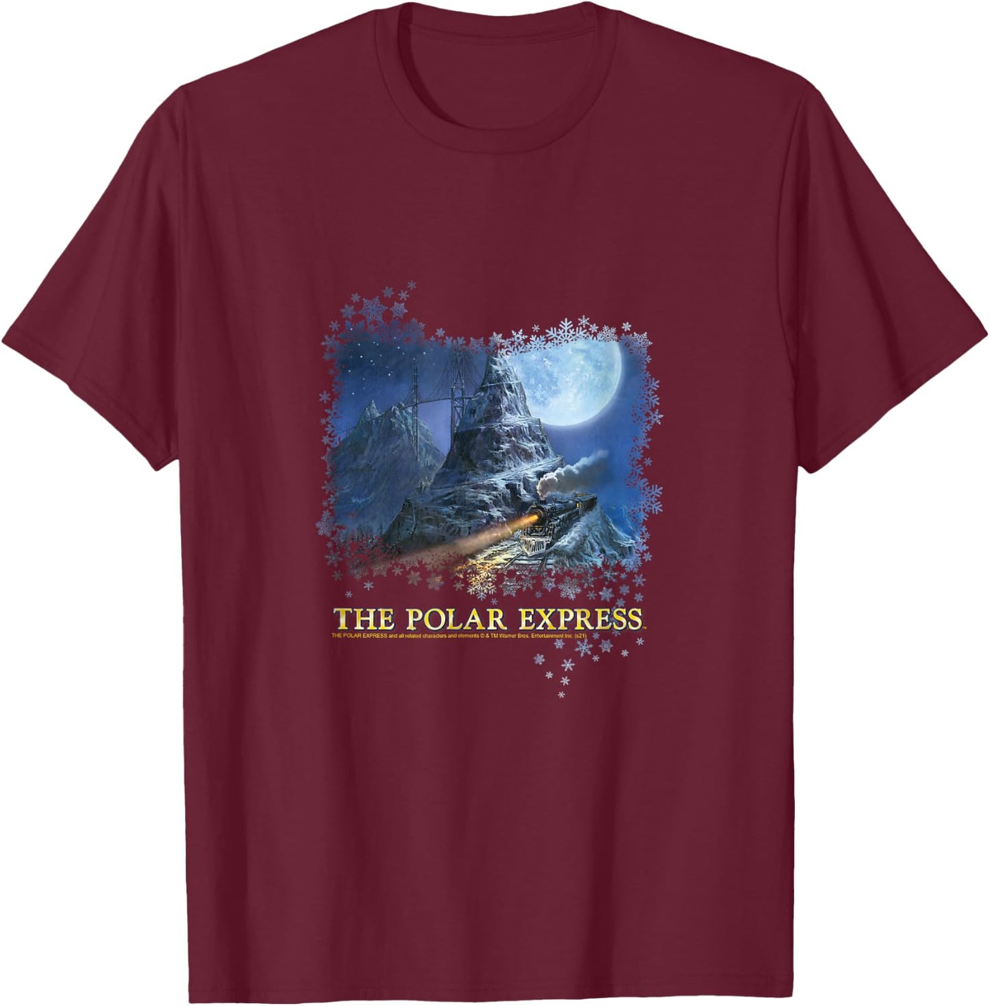 Polar Express Mountain Painting T-Shirt - T-Shirt | Maroon