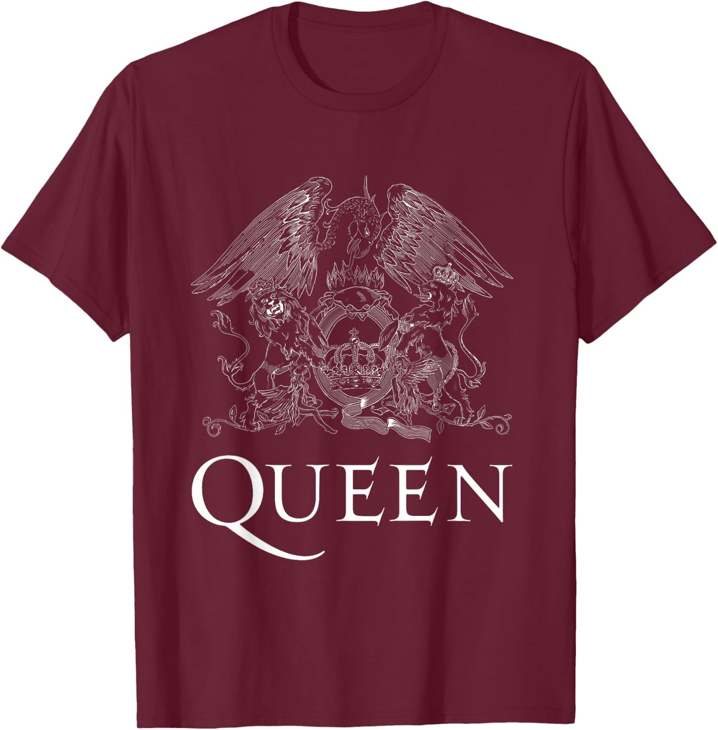 Queen Official Classic Crest Logo White Short Sleeve T-Shirt - T-Shirt | Maroon
