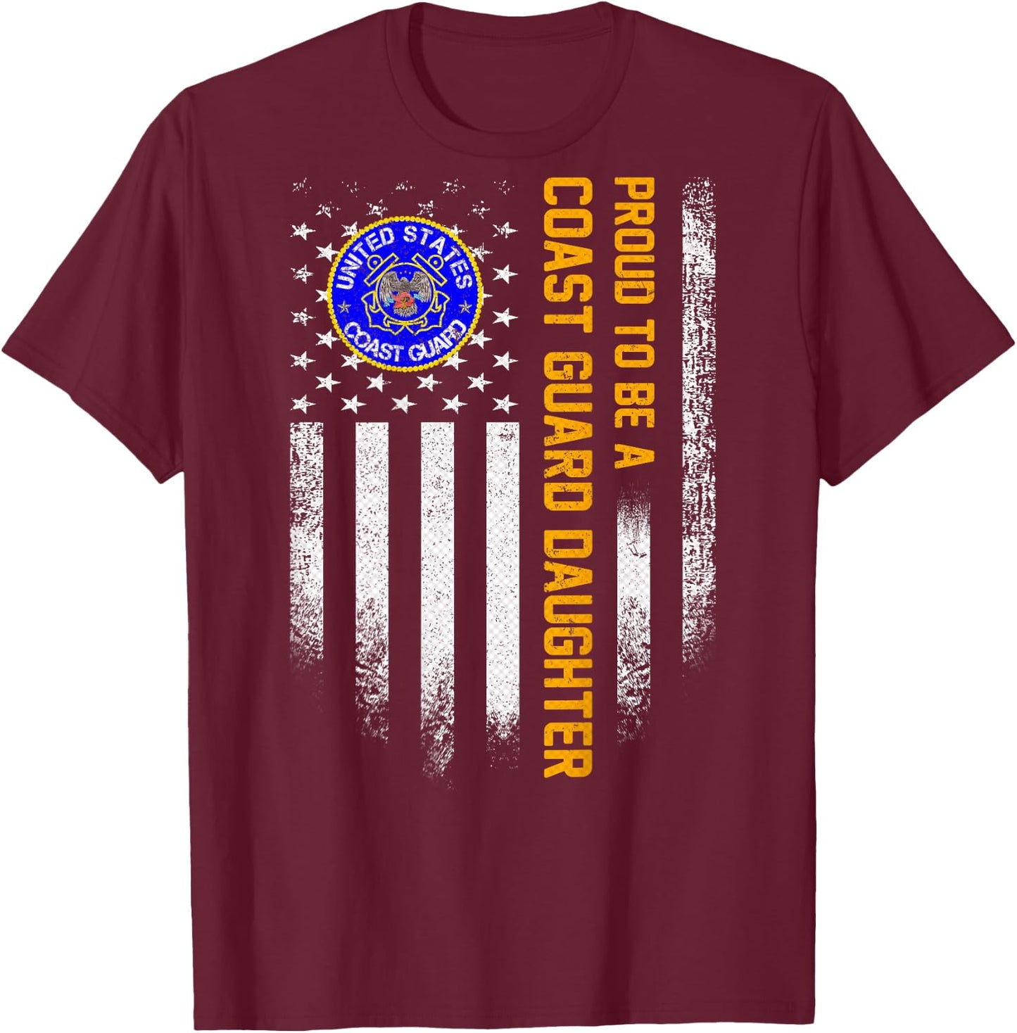 Vintage USA Flag Proud To Be A Coast Guard Veteran Daughter T-Shirt - T-Shirt | Maroon