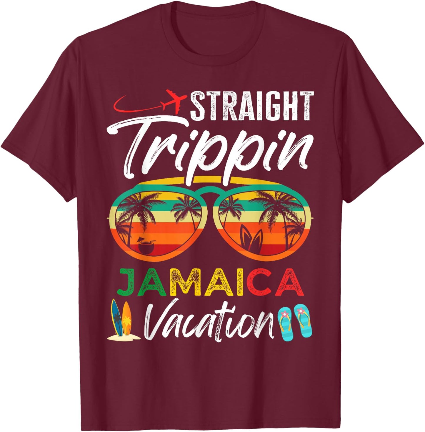 Straight Trippin Jamaica Couples Family Vacation Group Trip T-Shirt - T-Shirt | Maroon