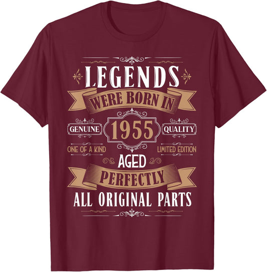 Legends Born In 1955 70th Birthday 70 Years Old Bday Men T-Shirt - T-Shirt | Maroon
