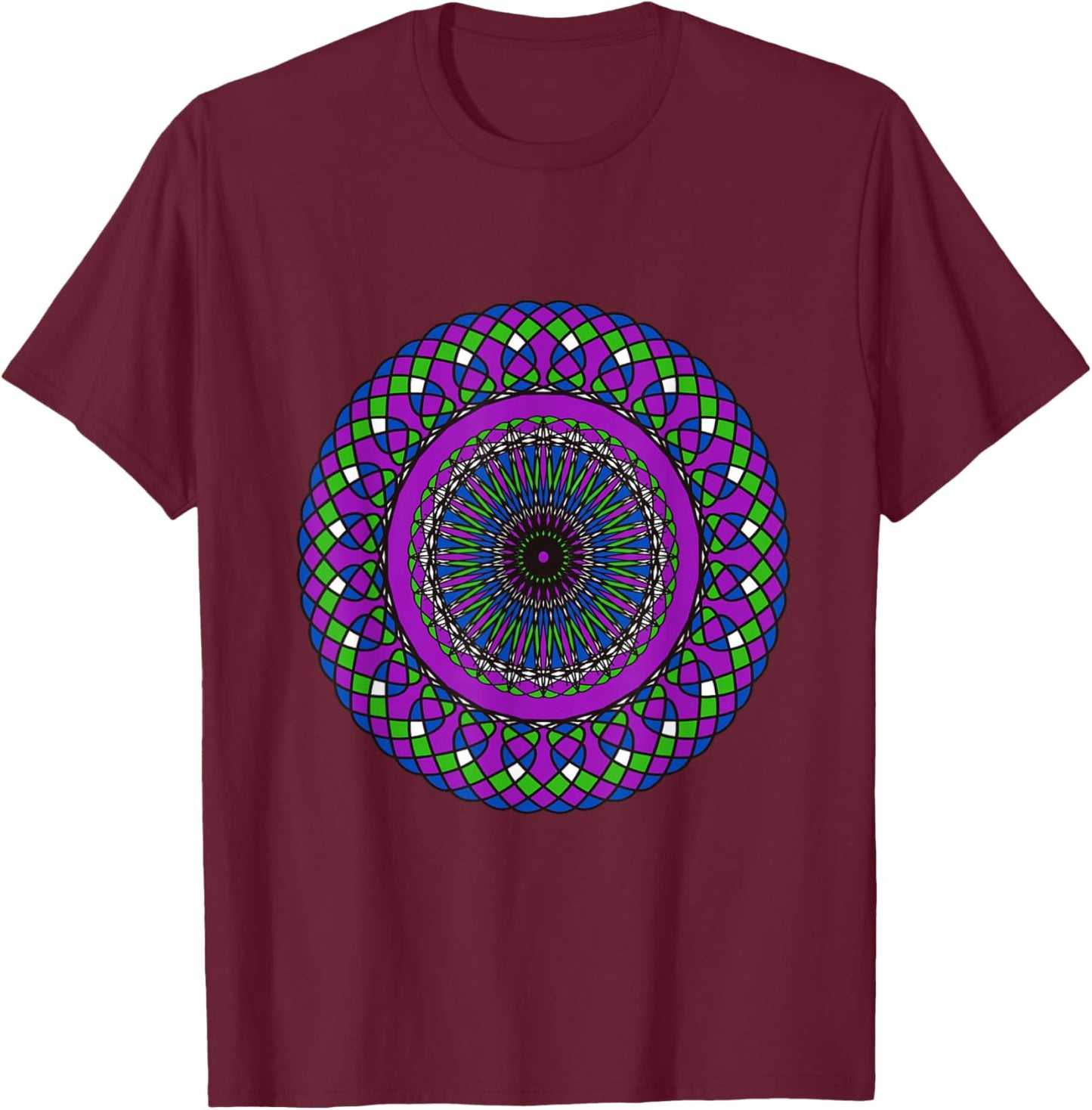 Colorful Mandala Pattern | Yoga & Spiritual Geometry Design T-Shirt - T-Shirt | Maroon