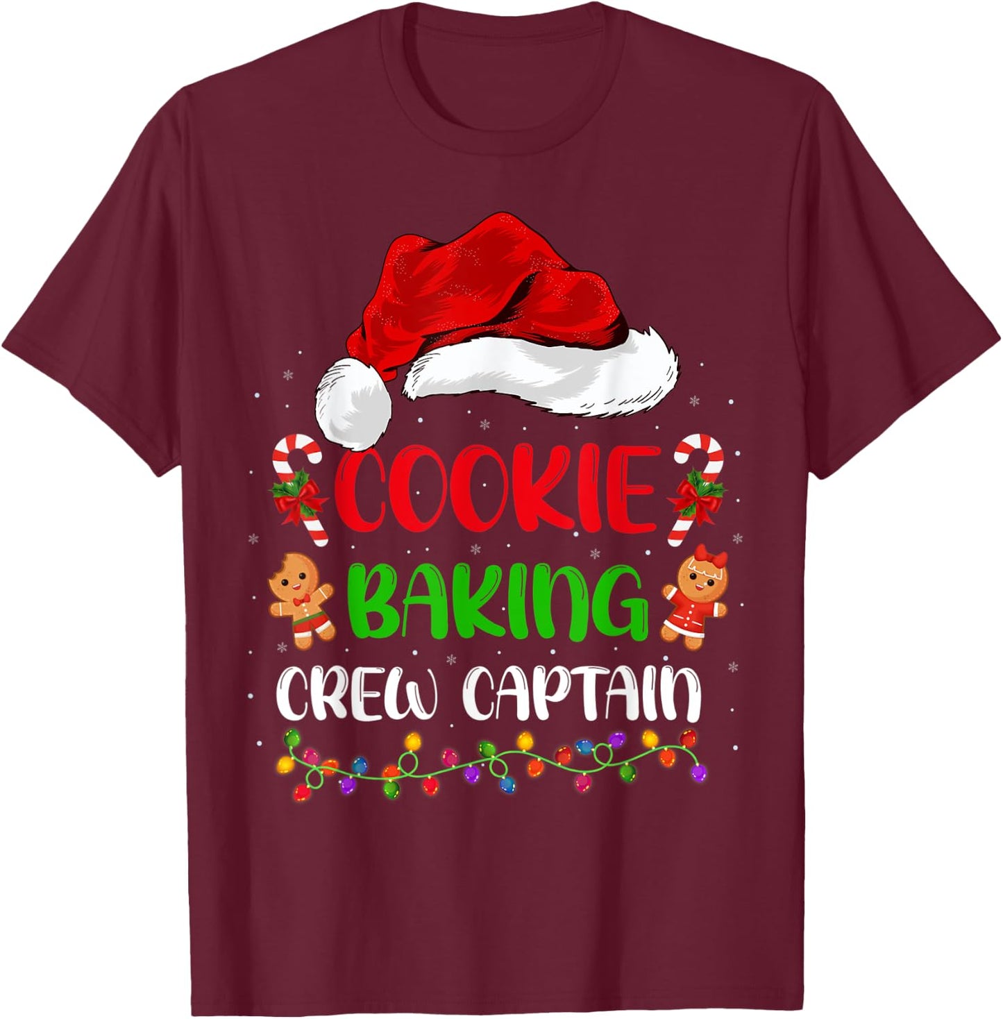 Funny Baker Santa Cookie Baking Crew Captain Christmas T-Shirt - T-Shirt | Maroon