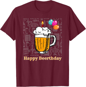 Happy Birthday Beer Birthday Beer Motif for Beer Lovers T-Shirt - T-Shirt | Maroon