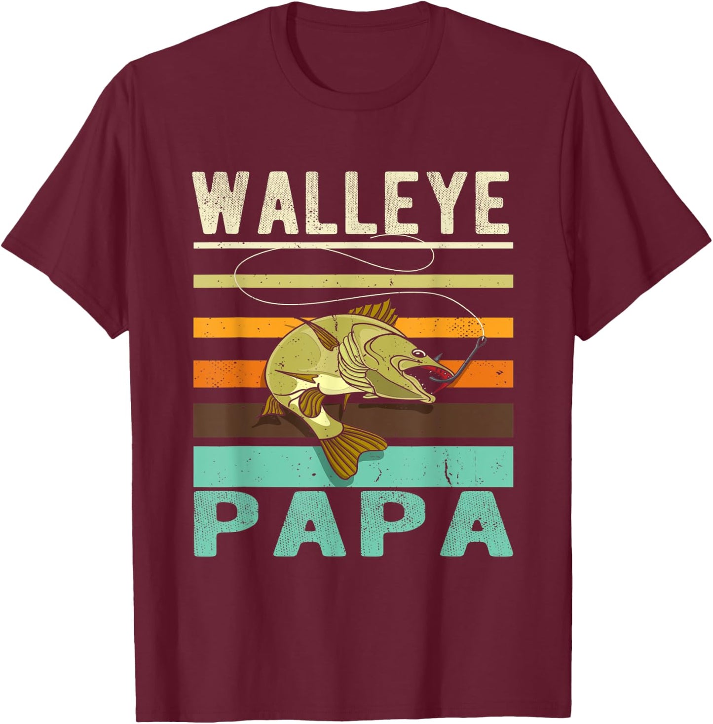 Walleye Papa - Fisherman - Fish - Angler - Funny Fishing T-Shirt - T-Shirt | Maroon