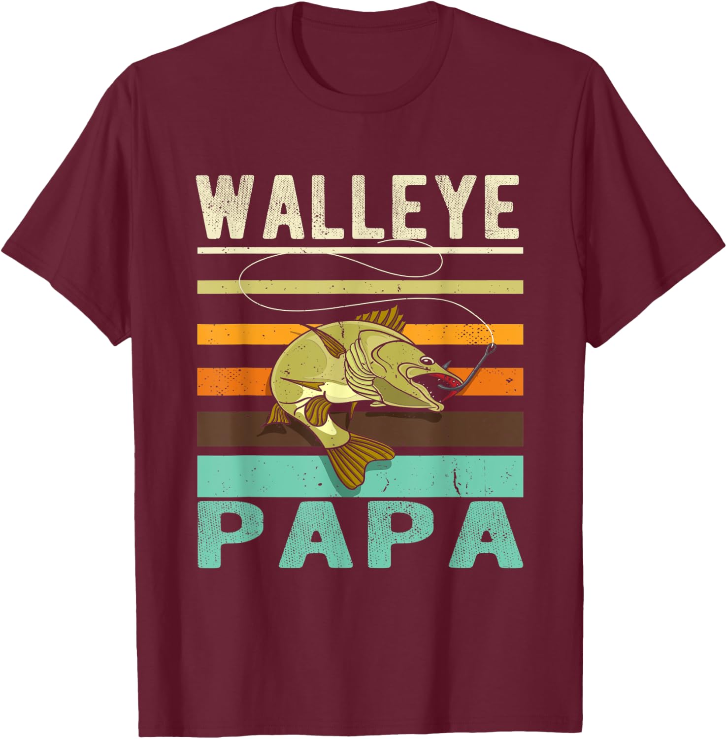 Walleye Papa - Fisherman - Fish - Angler - Funny Fishing T-Shirt - T-Shirt | Maroon