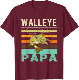 Walleye Papa - Fisherman - Fish - Angler - Funny Fishing T-Shirt - T-Shirt | Maroon