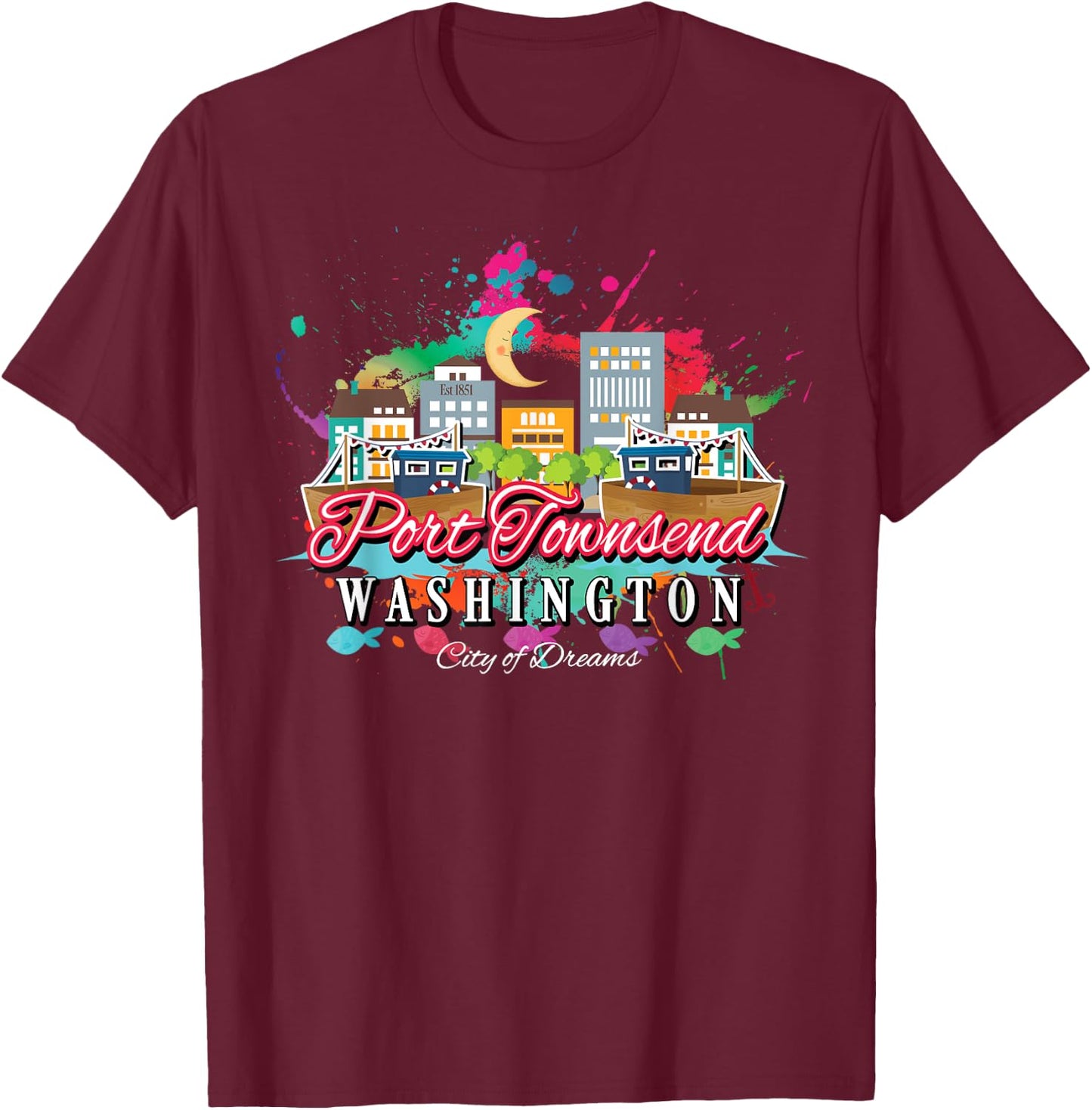Port Townsend Washington USA Wooden Boats Vacation Souvenir T-Shirt - T-Shirt | Maroon