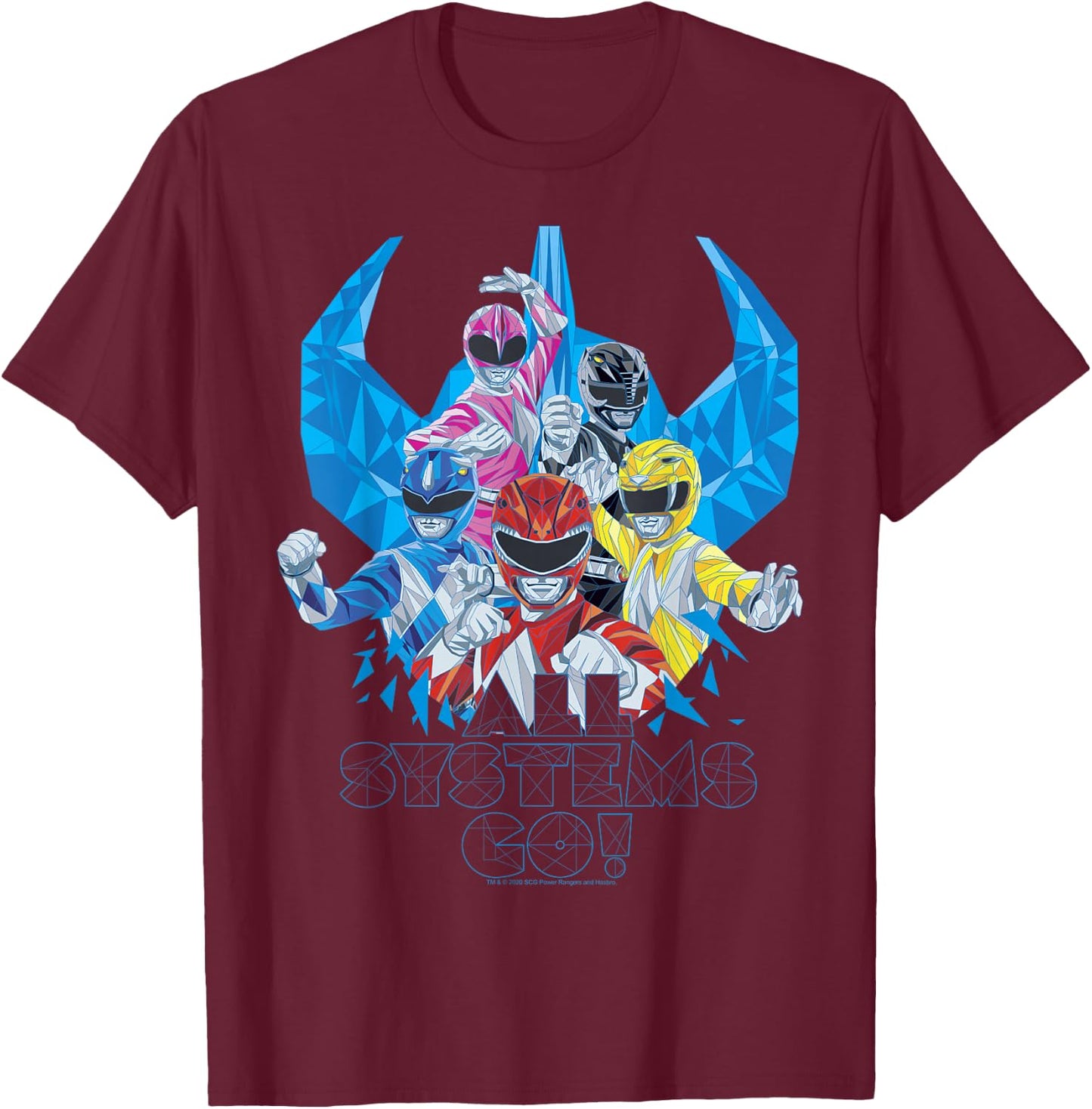 Power Rangers Megazord Retro Helmet Polygon Style T-Shirt - T-Shirt | Maroon