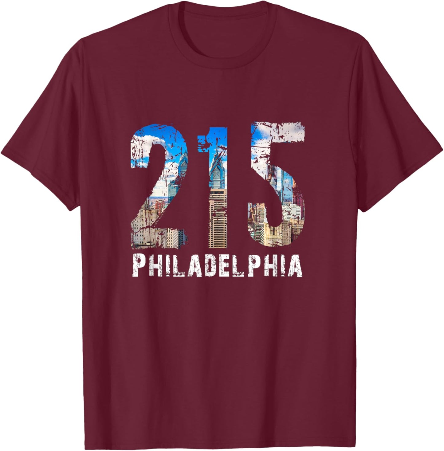 Philadelphia 215 Philly 215 Skyline Area Code T-Shirt - T-Shirt | Maroon