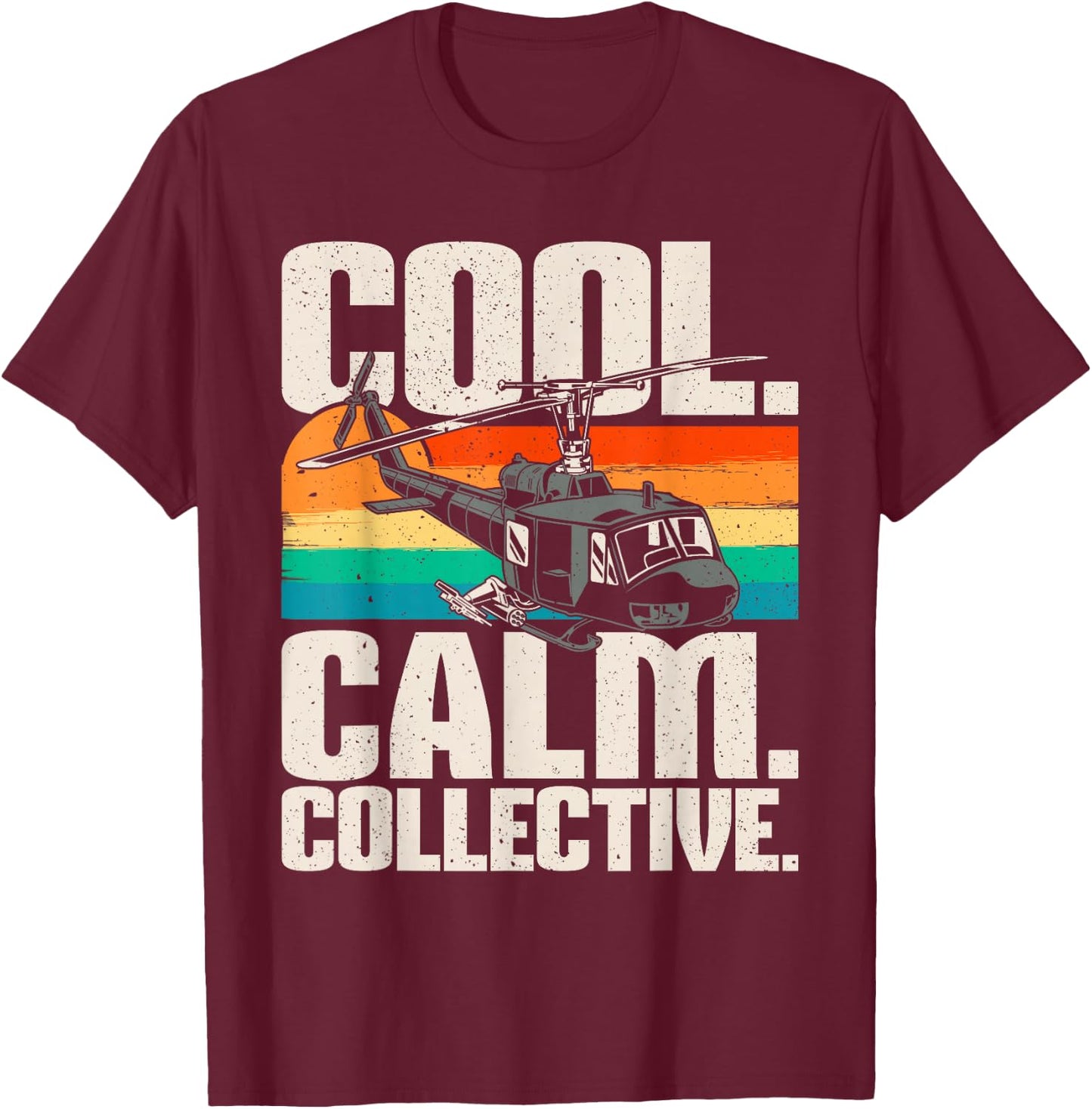 Calm Collective - Retro Helicopter Vintage Pilot Aviation T-Shirt - T-Shirt | Maroon