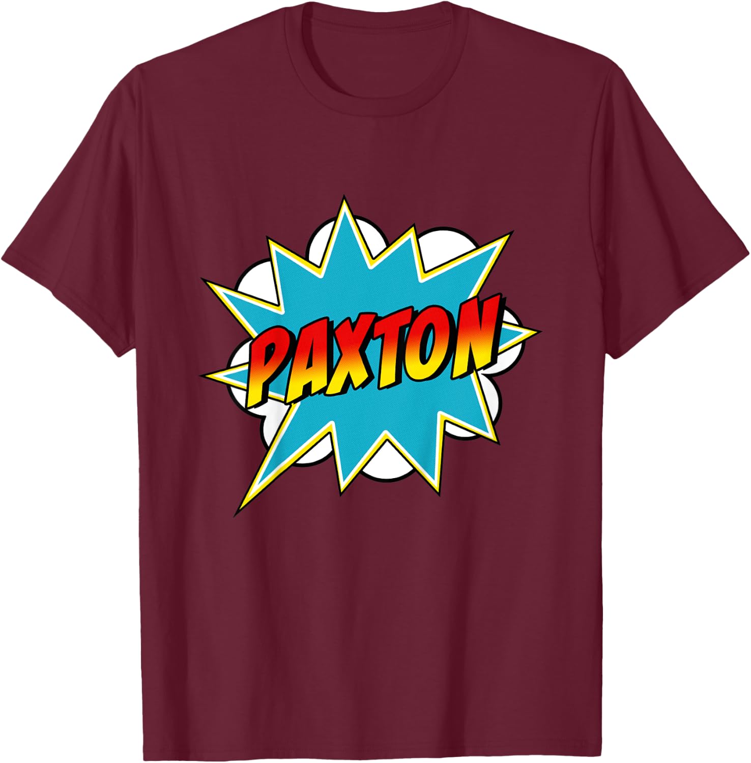 Kids Boys Paxton Name Comic Book Superhero T-Shirt - T-Shirt | Maroon