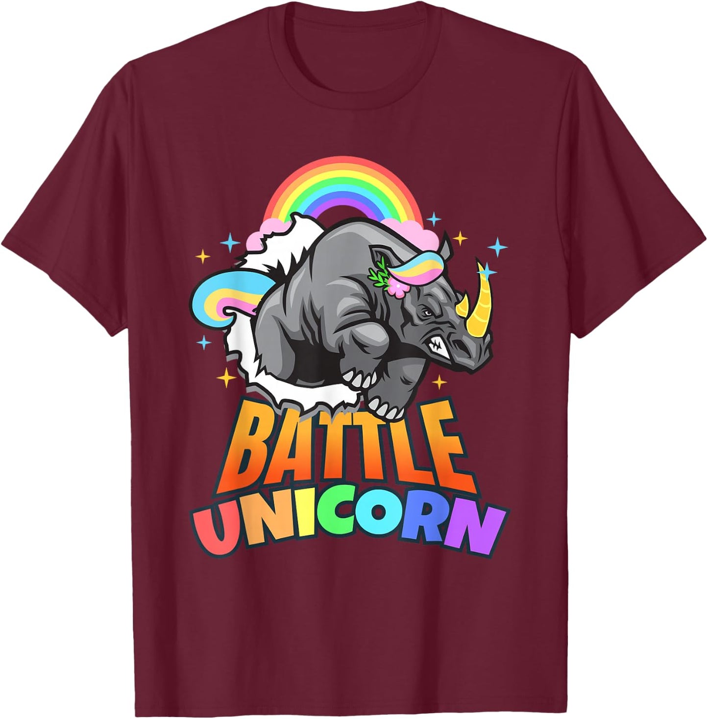 Rhino I Battle Unicorn I Rhino Rhinoceros T-Shirt - T-Shirt | Maroon