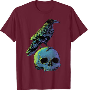 Vintage Crow Gothic Spooky Black Raven T-Shirt - T-Shirt | Maroon