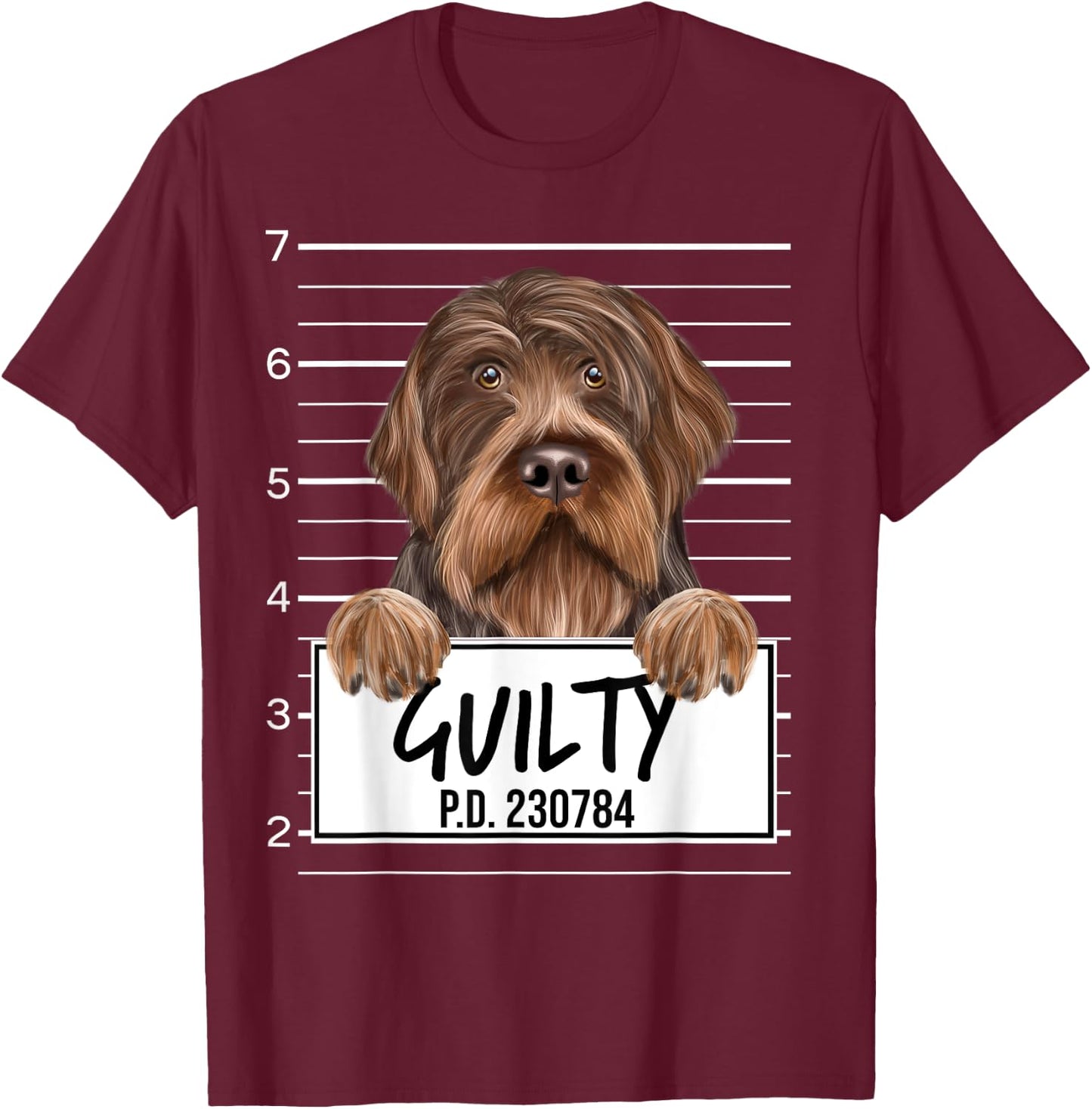 Funny Wirehaired Pointing Griffon Mugshot Guilty Dog T-Shirt - T-Shirt | Maroon