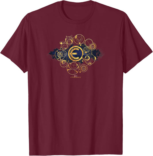 Marvel Eternals Gold Runes Logo T-Shirt - T-Shirt | Maroon