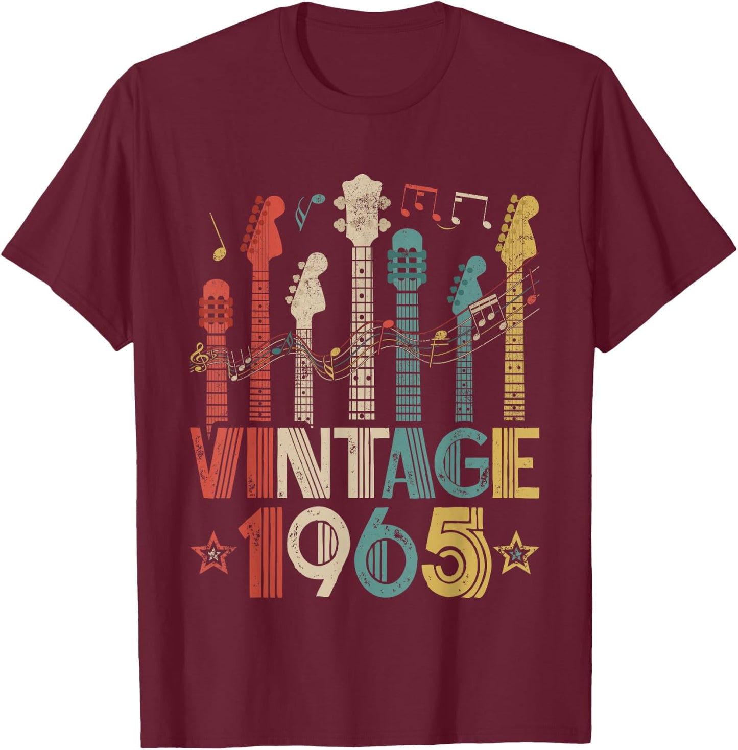 Retro Vintage 1965 Guitar Lover 1965 Birthday Guitarist T-Shirt - T-Shirt | Maroon