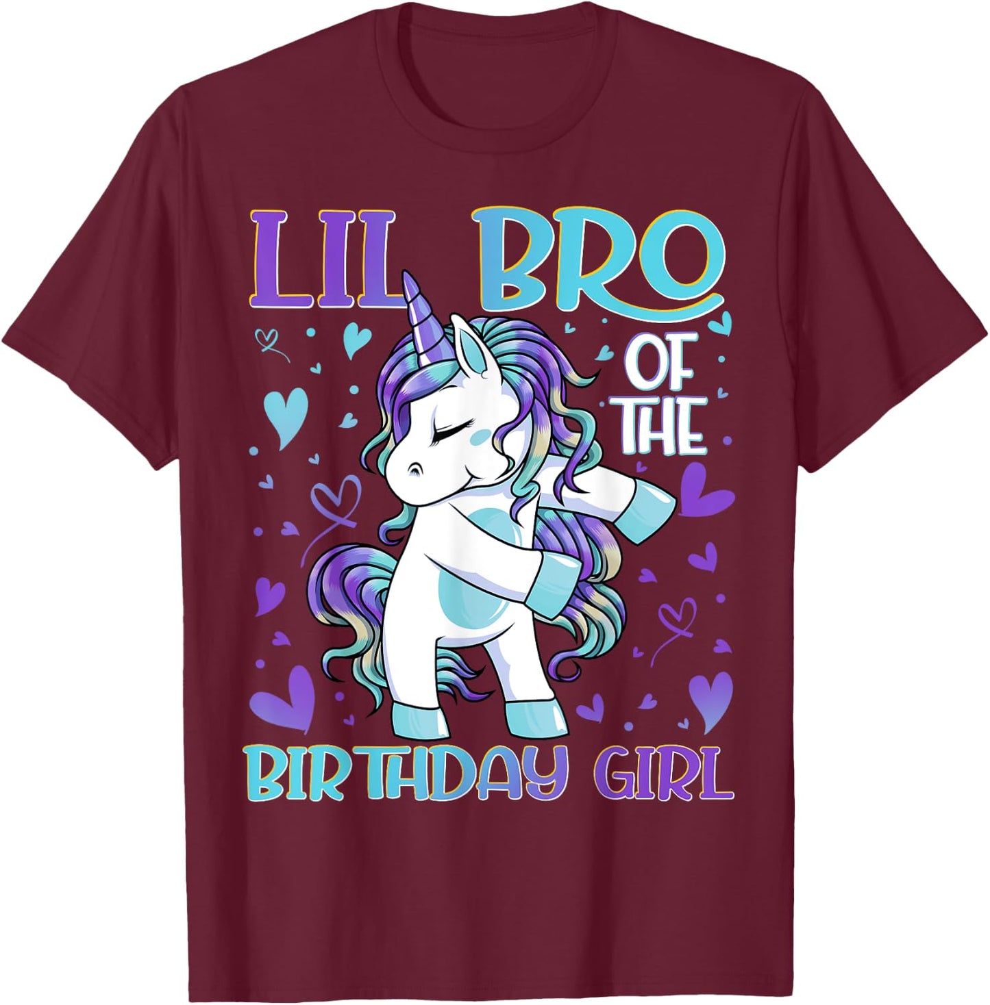 Lil Bro of the Birthday Girl Flossing Unicorn Little Brother T-Shirt - T-Shirt | Maroon