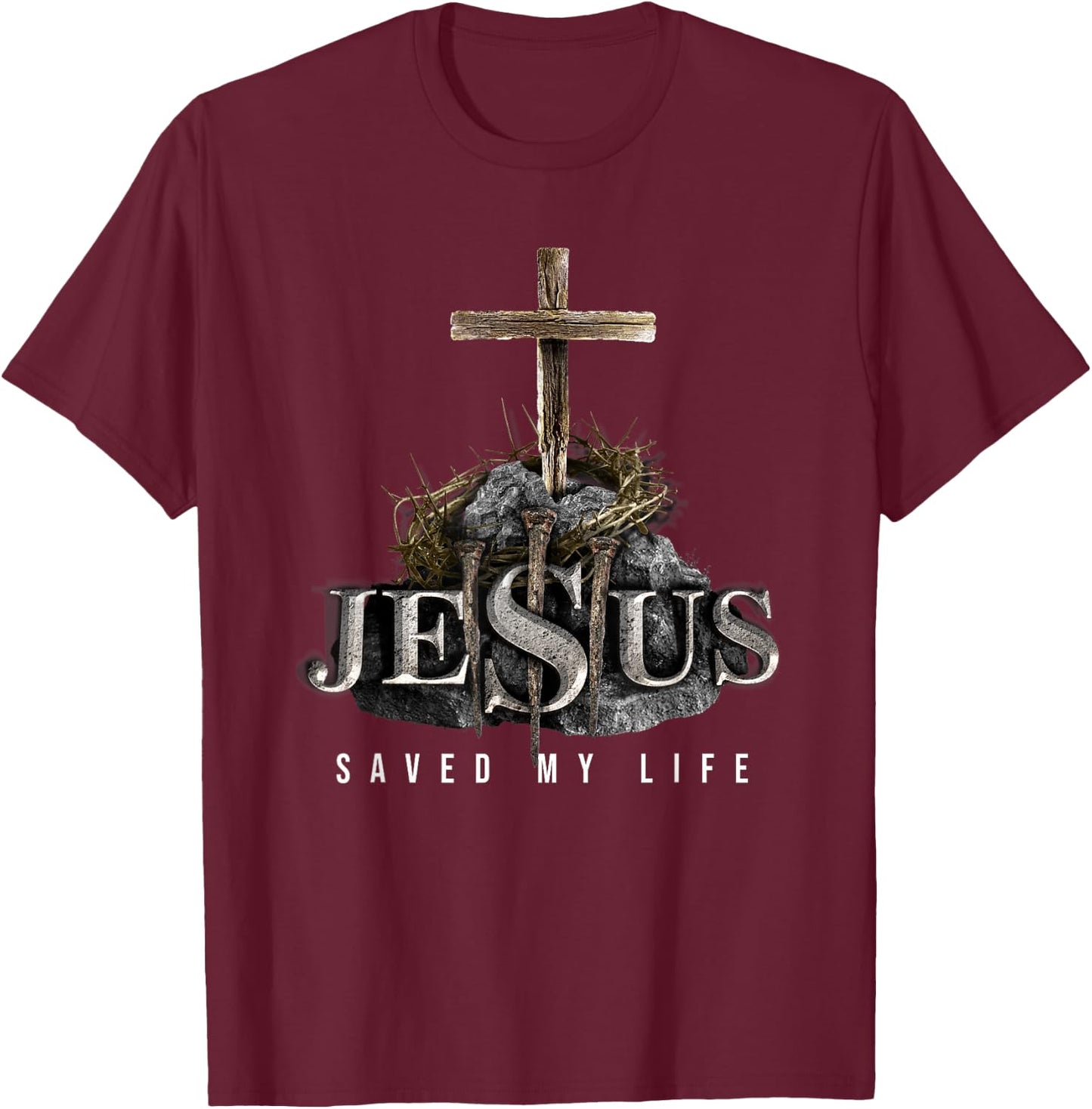 Jesus Saved My Life - Christian Religious Bible Church T-Shirt - T-Shirt | Maroon