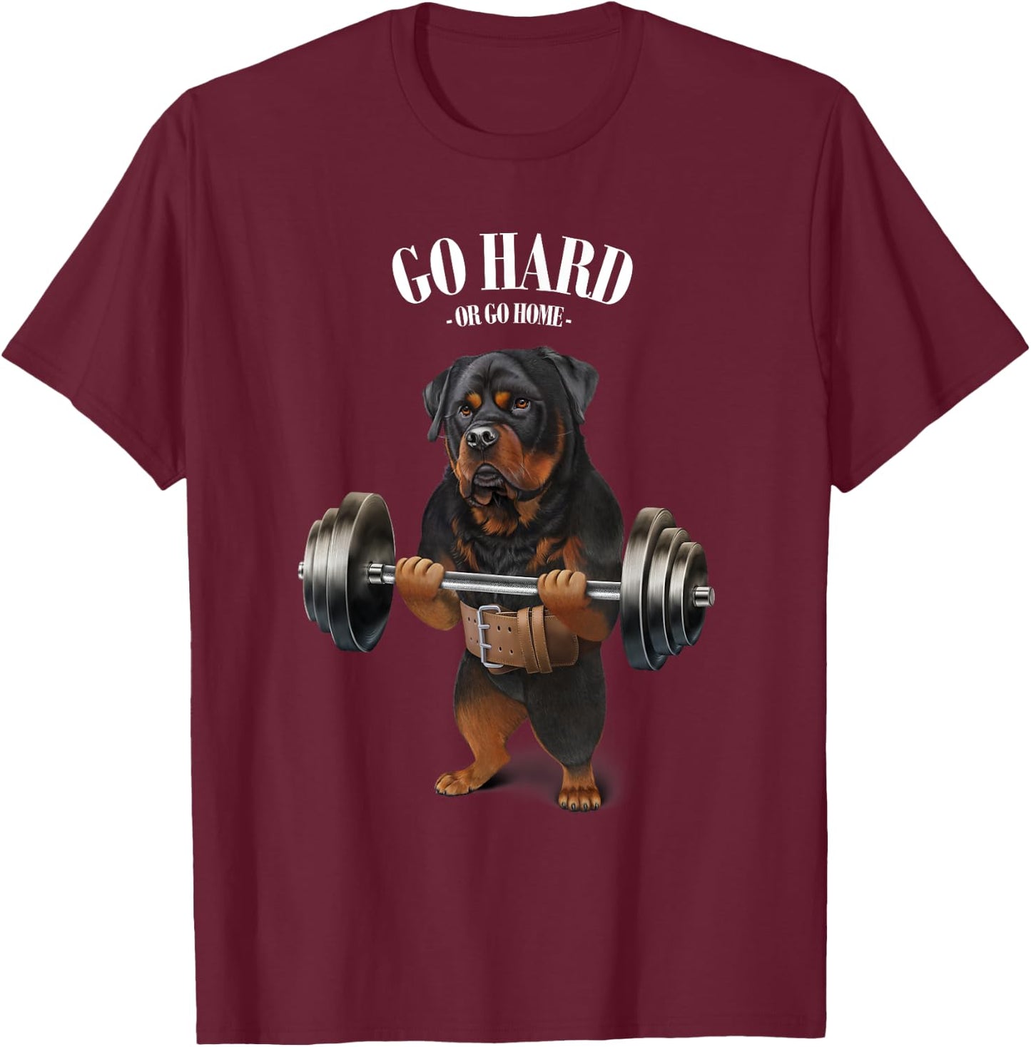 Rottweiler Dog Weightlifting in Fitness Gym T-Shirt - T-Shirt | Maroon