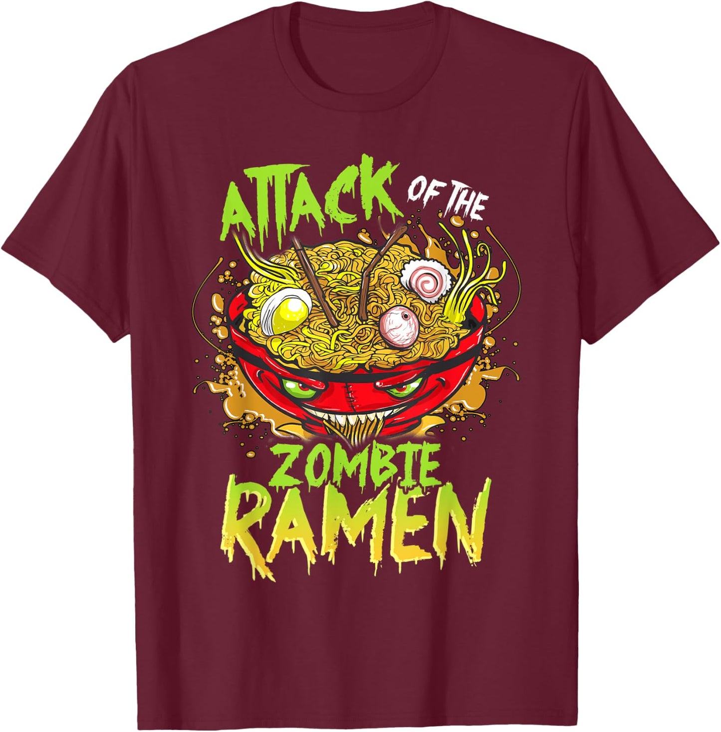 Scary Halloween Zombie Ramen Anime T-Shirt - T-Shirt | Maroon